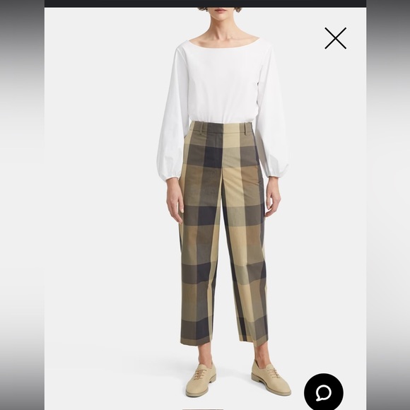 Theory High-Rise Straight Pant in Check Silk-Cotton - Picture 3 of 12